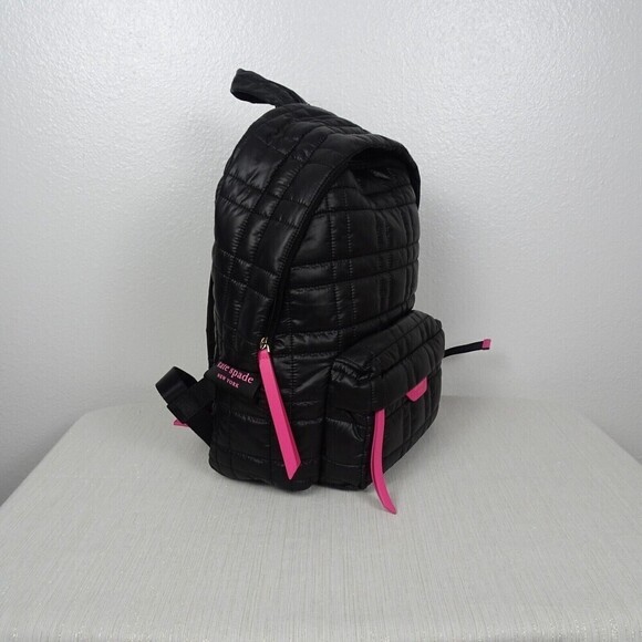 Kate Spade NY Softwear Quilted Nylon Medium Backpack Laptop Bag Black Pink NWT main image 8